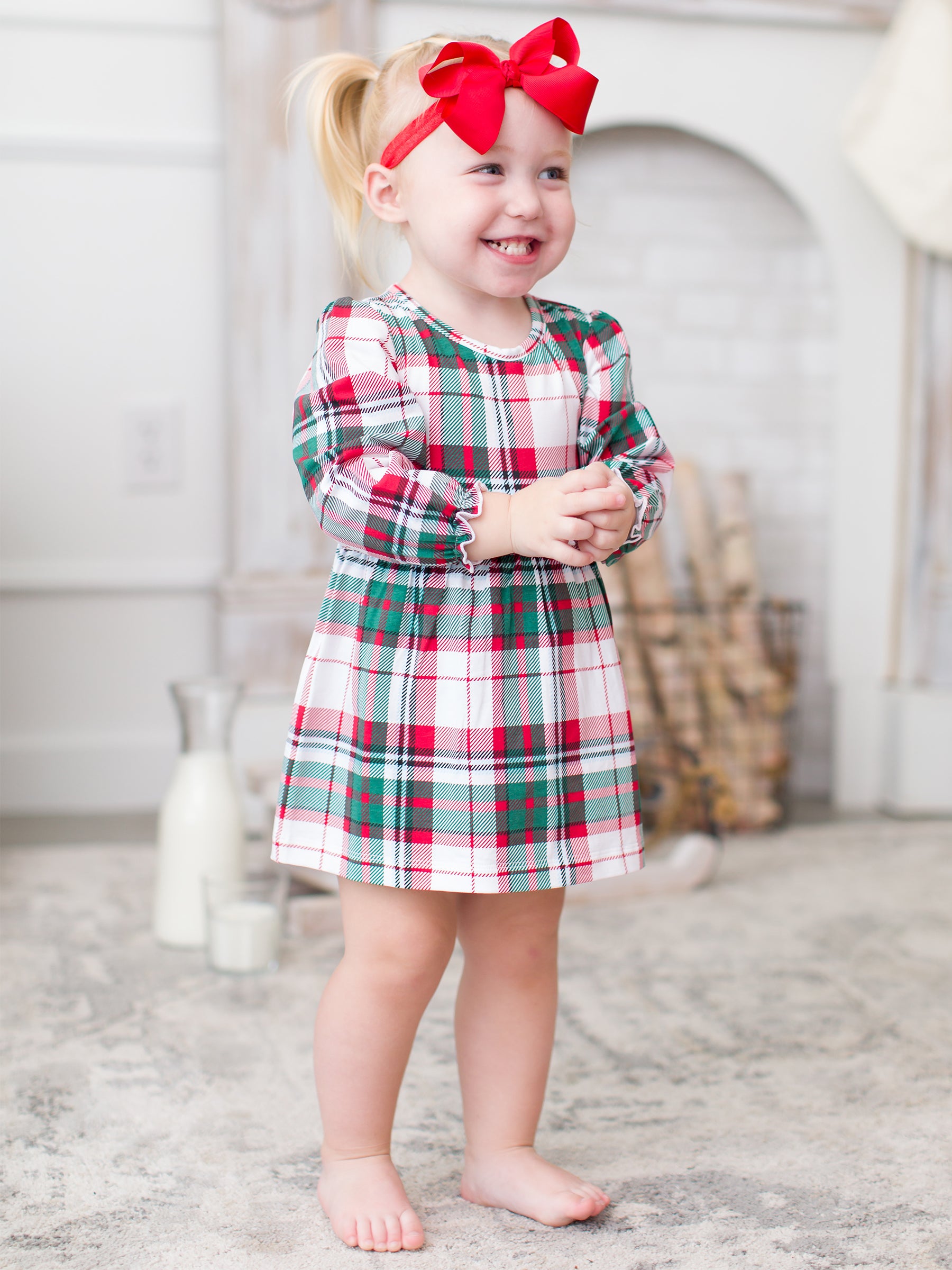 Dashing Dreams Plaid Knit Long Sleeve Skirted Romper