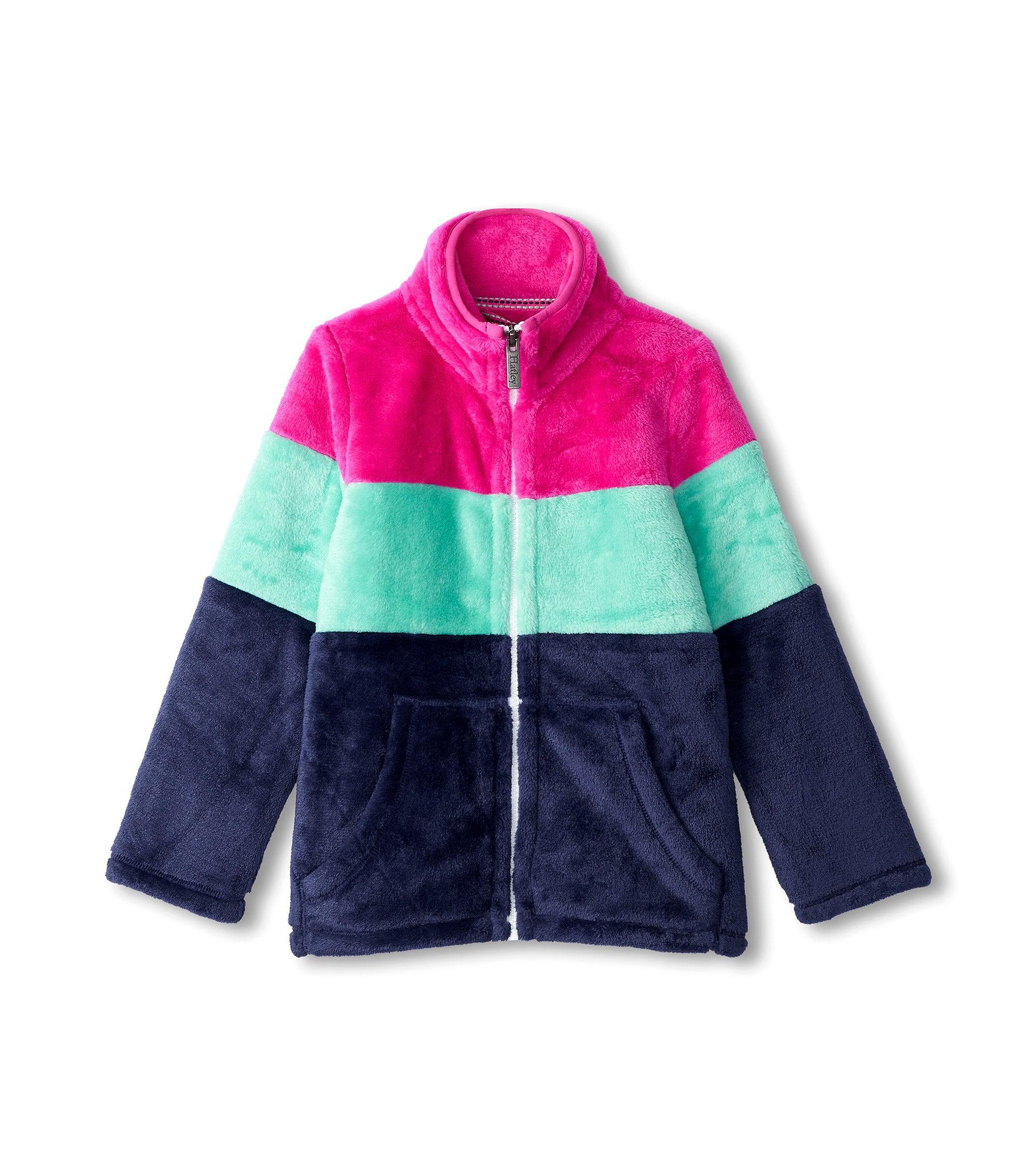 Color Block Stripes Fuzzy Fleece Zip-Up Jacket