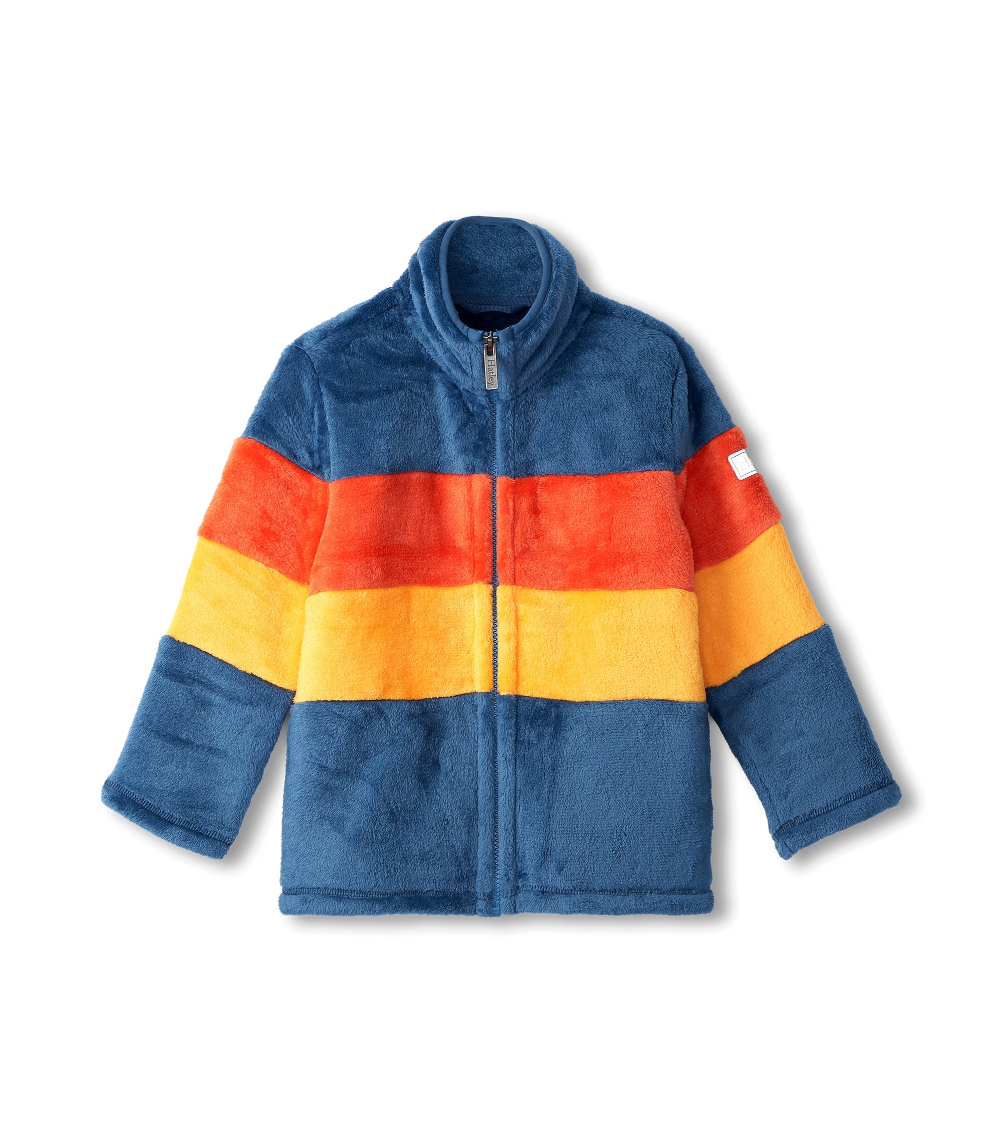 Color Block Stripes Fuzzy Fleece Zip-Up Jacket | Navy