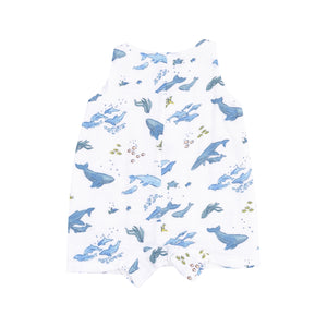 Watercolor Blue Whales Muslin Sleeveless Shortie Romper