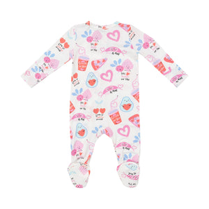 Love You Foodie Much Pink Bamboo 2 Way Zipper Footie