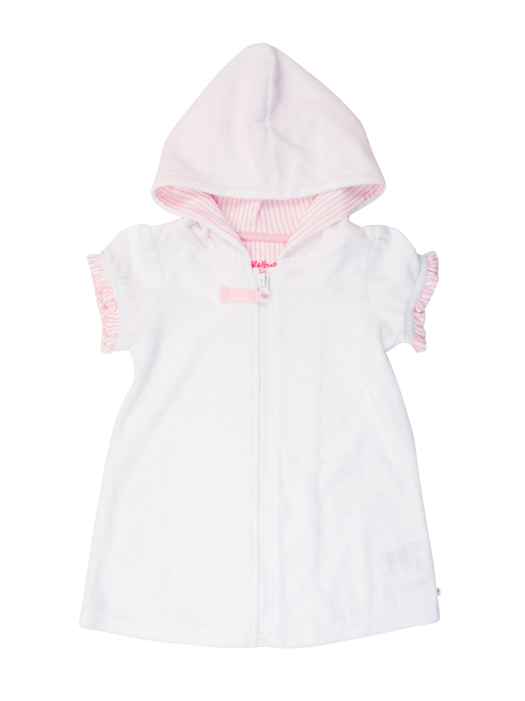 White with Pink Seersucker Full-Zip Terry Coverup