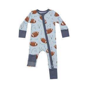 Footballs Blue 2 Way Zipper Footie or Coverall