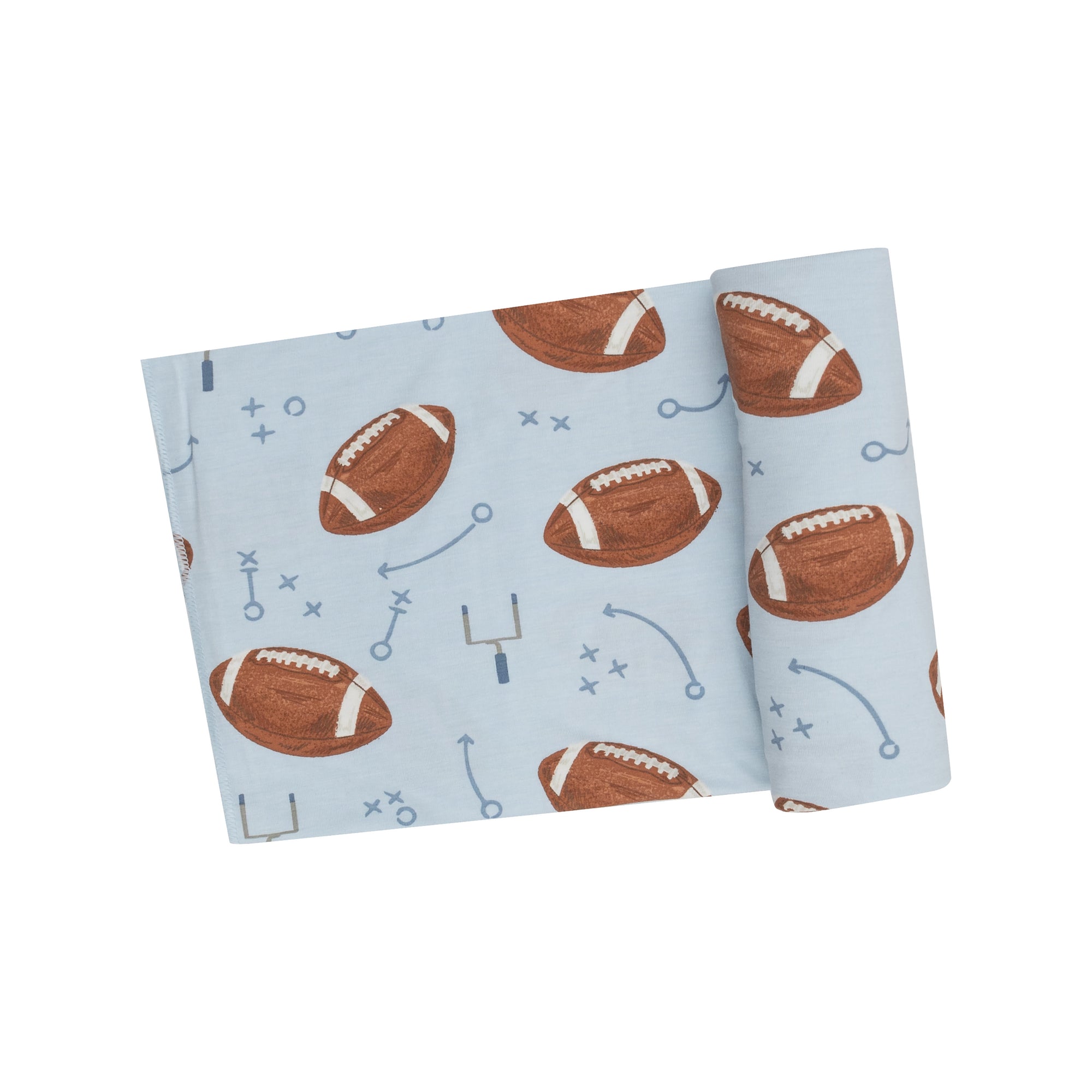 Footballs Blue Bamboo Swaddle Blanket