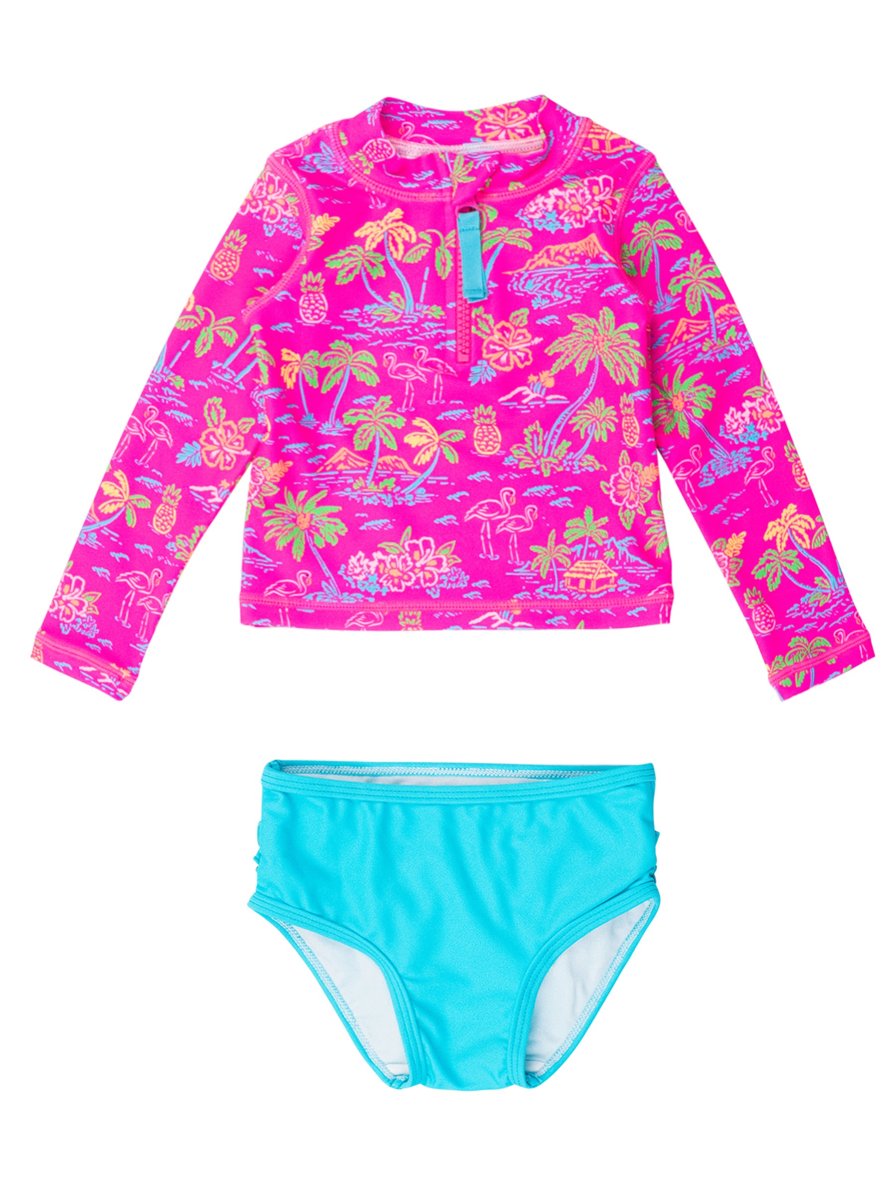 Neon Island Time Long Sleeve Zipper Rash Guard 2-piece