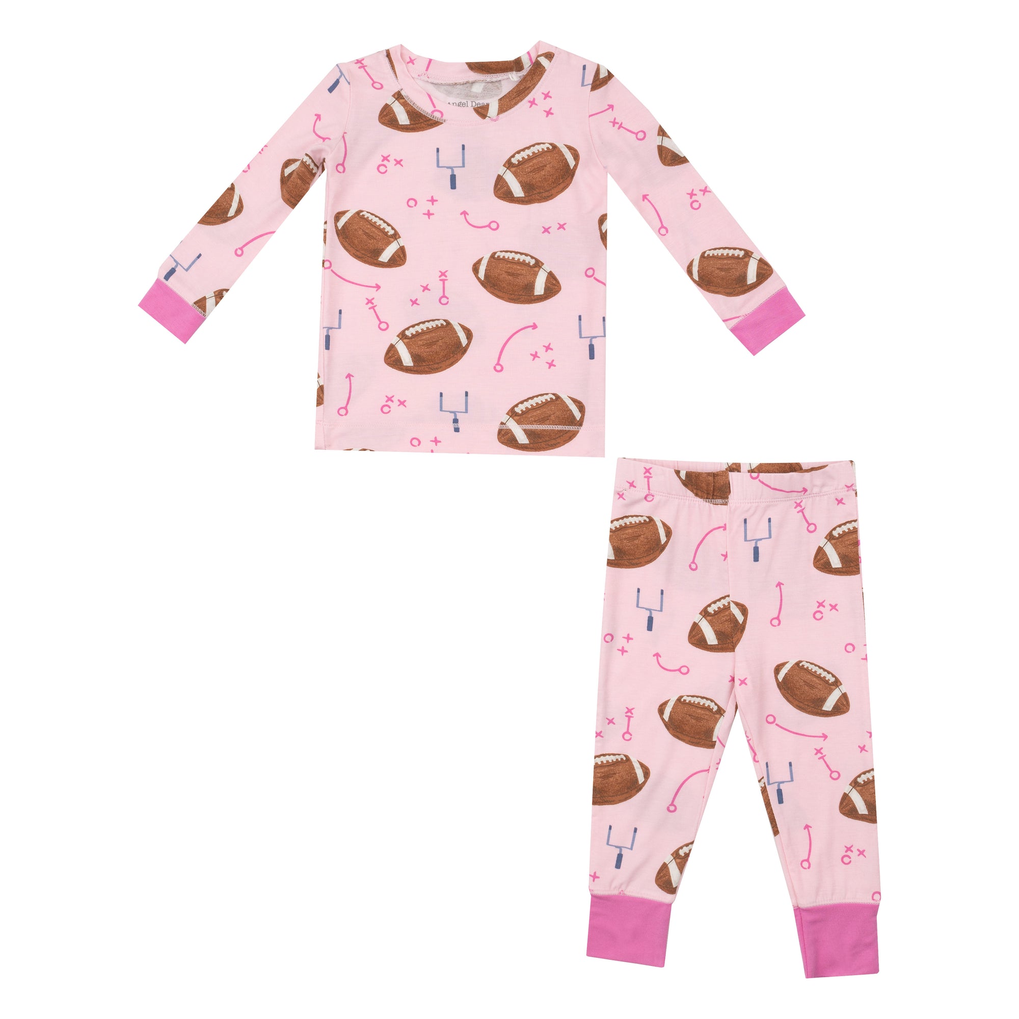 Footballs Pink Long Sleeve Loungewear Pajama Set