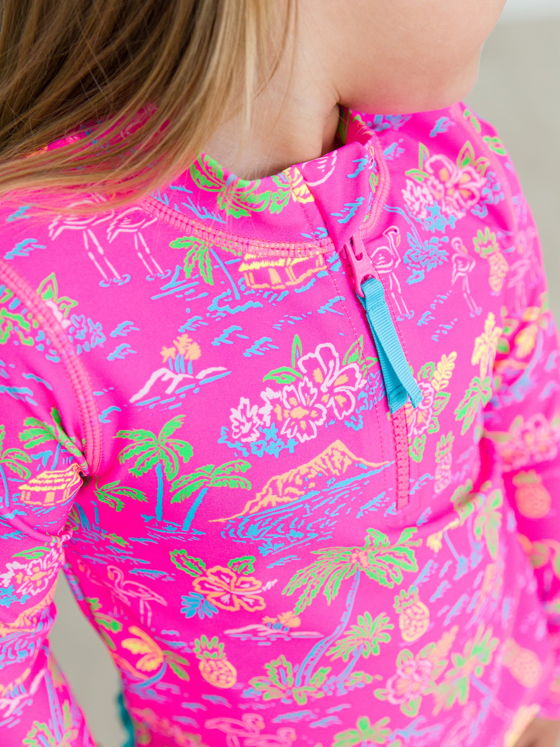 Neon Island Time Long Sleeve Zipper Rash Guard 2-piece