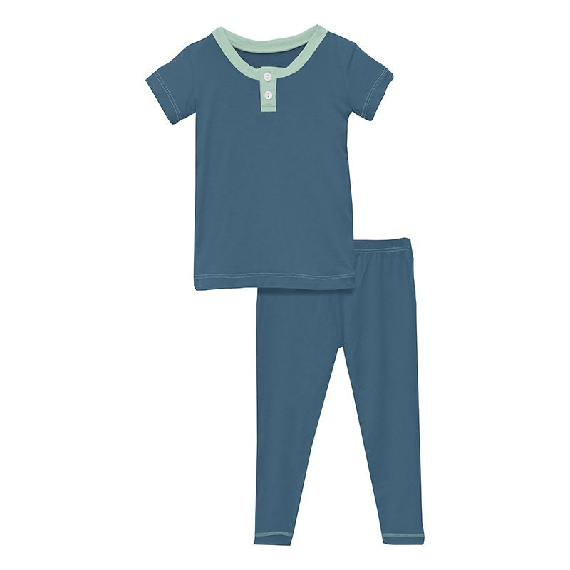 Short Sleeve Henley Pajama Set Deep Sea with Pistachio